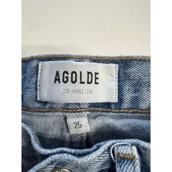 Agolde Jeans 25 Riley High Rise Straight Cropped Fray Medium Organic Button Fly - Picture 4 of 4